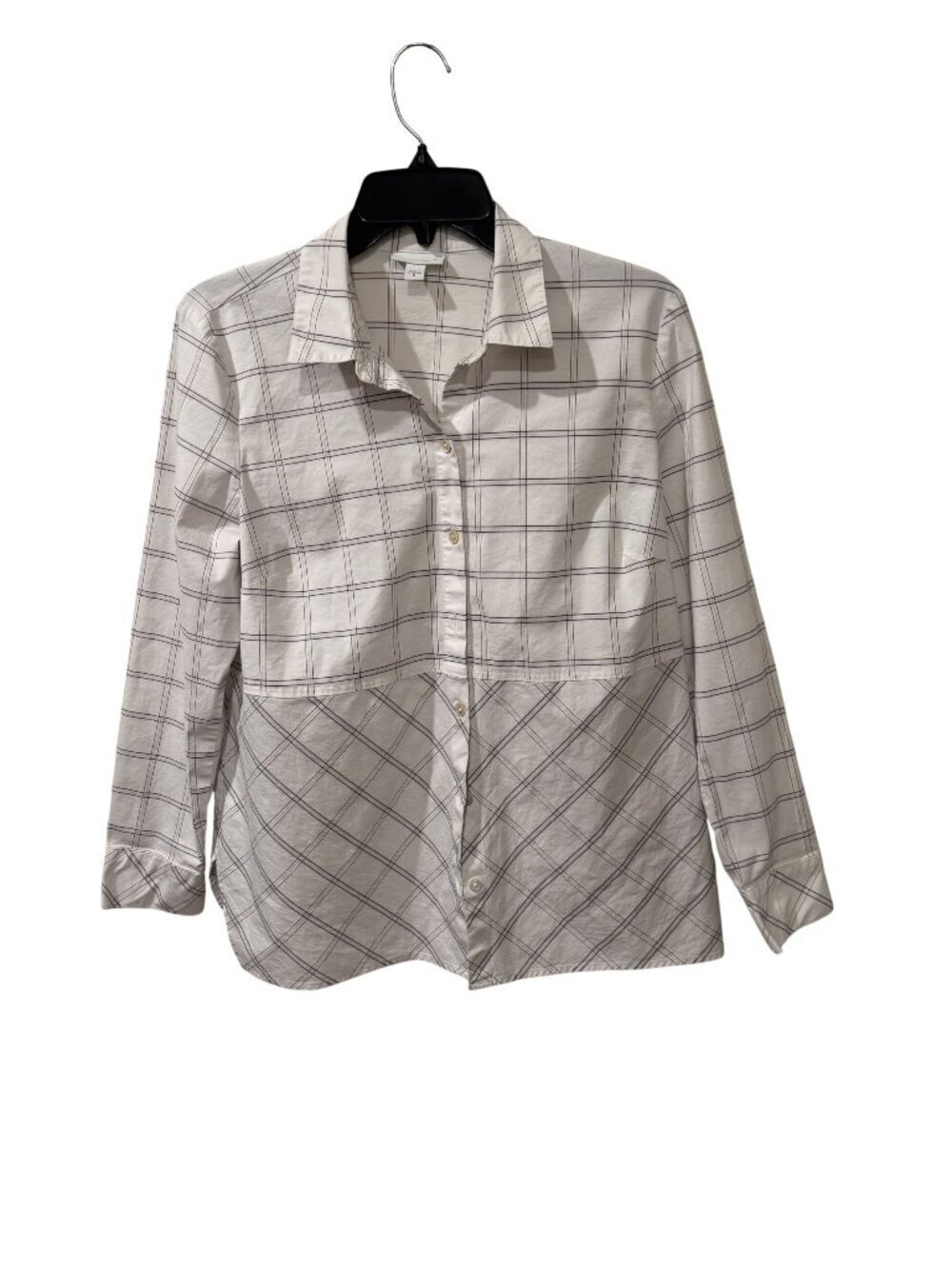 J.Jill Womens White & Black Plaid Button-Up Shirt Size M Long Sleeve Cotton Blen